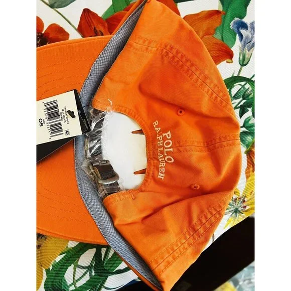 New NWT Polo Ralph Lauren Men Cotton Chino Ball Cap Hat Color Lifeboat Orange - Picture 13 of 14